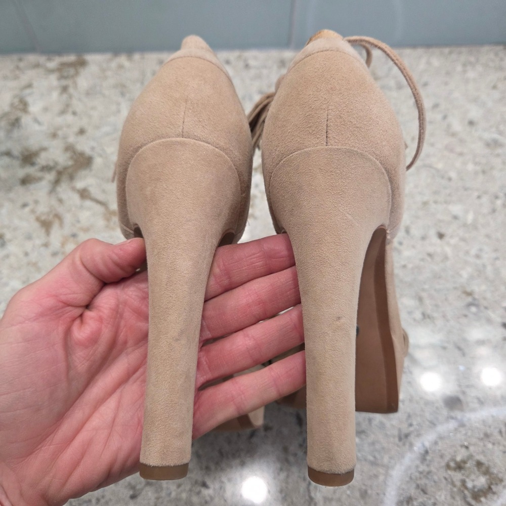 Michael‎ Kors Suede Lace Up Tassel Platform Block Heels Tan Women's Shoes - Picture 4 of 16